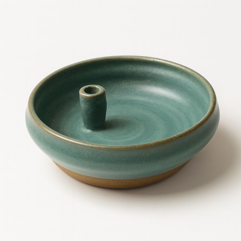 Handmade Studio Pottery Seafoam Celadon Ikebana Flower Frog Bowl Vintage‎ 4.5”